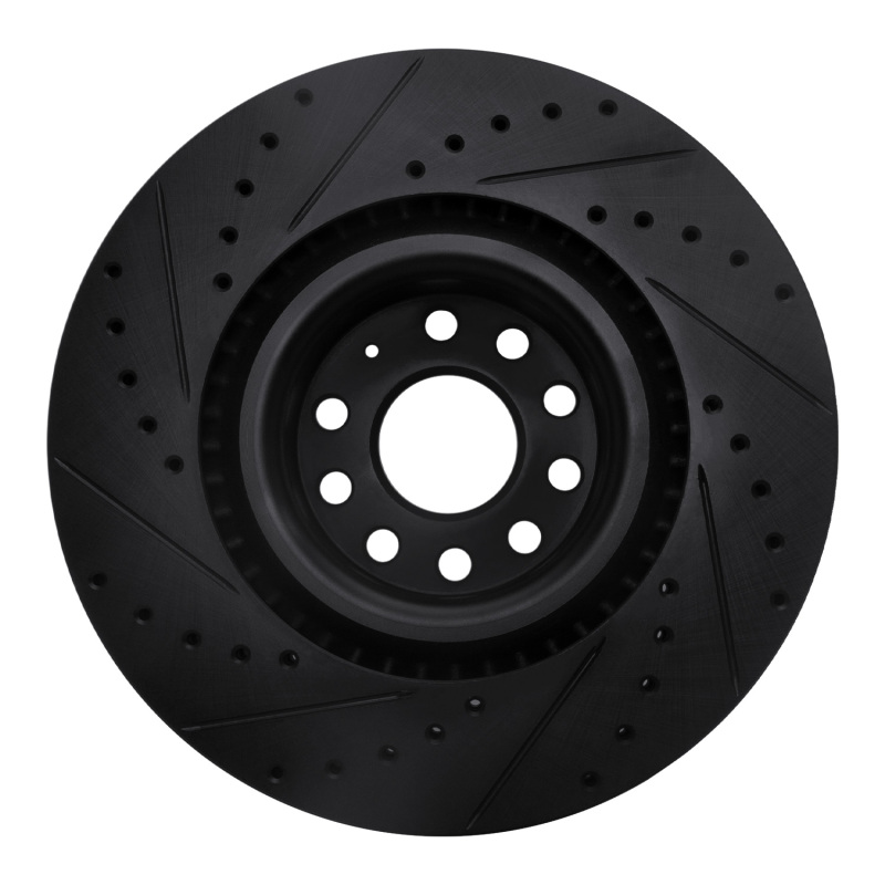 Audi S3 Brake Rotor (1) - Front Right - R1 Concepts - Drilled & Slotted - Black - `06-`13